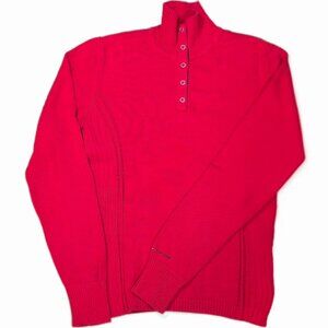 Tommy Hilfiger Women's Sweater - Vibrant Red - High Neck with Buttons Size M